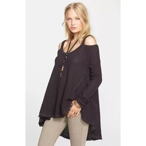 Free People Moonshine Cold Shoulder Waffle Sweater